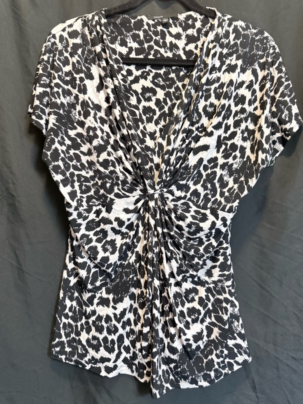 Chaus Black & White Leopard Twist-Front Blouse